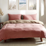 Cosy Club Washed Cotton Quilt Set Pink Brown Double