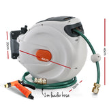 Greenfingers Retractable Hose Reel 30M Garden Water Brass Spray Gun Auto Rewind