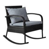 Gardeon Outdoor Furniture Rocking Chair Wicker Garden Patio Lounge Setting Black