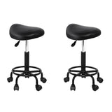 Artiss Set of 2 Saddle Chair Salon Stool Black Swivel Stools Hydraulic Lift Barber Black