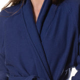 Royal Comfort 100% Cotton Bathrobe Waffle Unisex Ultra Soft Absorbent Durable - Large - Navy