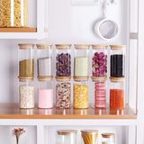 12 Pieces Glass Spice Jars for Kitchen Canisters with Airtight Bamboo Lids and Labels (350 ml)