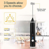 Black Rechargeable Electric Milk Frother Handheld (3 Speeds)