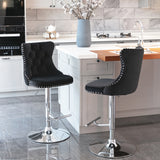 2x Height Adjustable Swivel Bar Stool Velvet Studs Barstool with Footrest and Chromed Base- Black