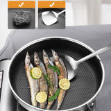 304 Stainless Steel Frying Pan Non-Stick Cooking Frypan Cookware 30cm Honeycomb Double Sided without lid