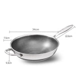 304 Stainless Steel 32cm Non-Stick Stir Fry Cooking Kitchen Wok Pan without Lid Honeycomb Double Sided