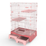 134 cm Pink Pet 3 Level Cat Cage House With Litter Tray And Storage Box