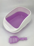 Large Portable Cat Toilet Litter Box Tray House with Scoop Purple