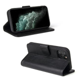 For iPhone 12 mini Case iCoverLover Black Genuine Cow Leather Wallet Folio Case