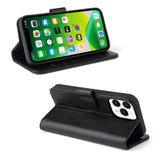 For iPhone 13 Pro Case iCoverLover Black Genuine Cow Leather Wallet Folio Cover