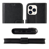 For iPhone 13 Pro Case iCoverLover Black Genuine Cow Leather Wallet Folio Cover