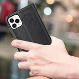 For iPhone 13 Pro Case iCoverLover Black Genuine Cow Leather Wallet Folio Cover