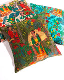 Linen Connections Frida Kahlo Velvet Cushion Cover Frida's Garden Cushion Handmade Mexico Muertes Decorative Cushion 100% cotton velvet