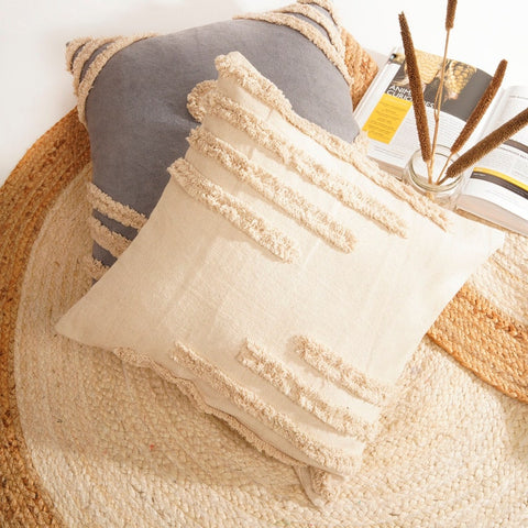 Linen Connections Tassel Hand Tufted Cushion Cover Moroccan Boho 'Shaggy' Beni Ourain Style Cushion Cover - Berber Style Cushion Cover