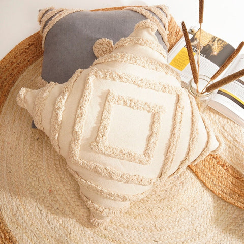 Linen Connections Tassel Hand Tufted Cushion Cover Moroccan Boho 'Shaggy' Beni Ourain Style Cushion Cover - Berber Style Cushion Cover