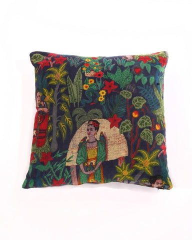 Linen Connections Frida Kahlo Velvet Cushion Cover Frida's Garden Cushion Handmade Mexico Muertes Decorative Cushion 100% cotton velvet