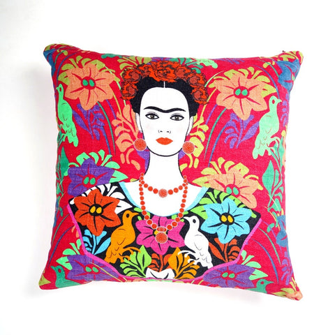 Mexican Painter Pillow Case, Frida Floral Decorative Cushion, Mexican Painter Art Garden Country Mexico Muertes Cushion Cover