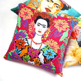 Mexican Painter Pillow Case, Frida Floral Decorative Cushion, Mexican Painter Art Garden Country Mexico Muertes Cushion Cover