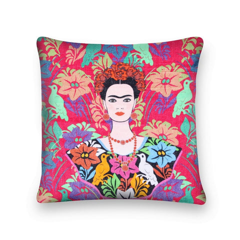 Mexican Painter Pillow Case, Frida Floral Decorative Cushion, Mexican Painter Art Garden Country Mexico Muertes Cushion Cover