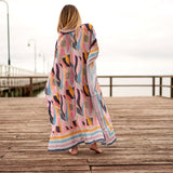 Linen Connections Trendy Silk Kaftan For Women Long Kaftan Resort Wear Vacation Beach Dress Boho Silk Dress Stripes Print Kaftan Gift For Her | Pink