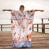 Linen Connections Trendy Silk Kaftan For Women Long Caftan Resort Wear Vacation Beach Dress Boho Silk Dress Kaftan Floral Print Silk Kaftan Gift For Her | Light Purple