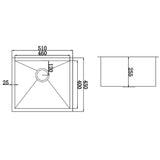 510x450mm Handmade Stainless Steel Undermount / Topmount Kitchen Laundry Sink with Waste