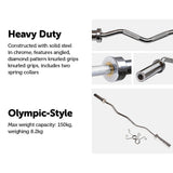 Chrome Olympic Curl Bar Barbell Heavy Duty EZ with Spring Collars