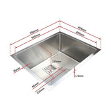 550x455mm Handmade 1.5mm Stainless Steel Undermount / Topmount Kitchen Sink with Square Waste