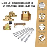 Sliding Gate Hardware Accessories Kit - 6m Track, Wheels, Stopper, Roller Guide