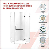 1000 x 1000mm Frameless 10mm Glass Shower Screen By Della Francesca