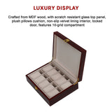 10 Grids Wooden Watch Case Glass Jewellery Storage Holder Box Wood Display