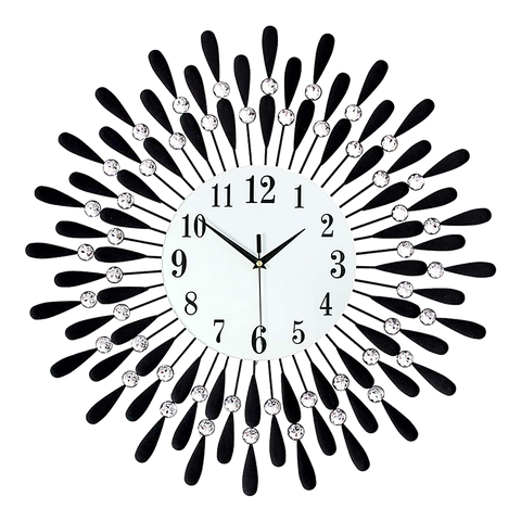 Large Modern 3D Crystal Wall Clock Luxury Art Metal Round Home Decor