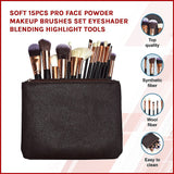 Soft 15Pcs Pro Face Powder Makeup Brushes Set Eyeshader Blending Highlight Tools