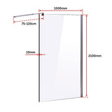 1000 x 2100mm Frameless 10mm Safety Glass Shower Screen