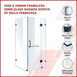 1000 x 700mm Frameless 10mm Glass Shower Screen By Della Francesca