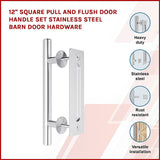 12" Square Pull and Flush Door Handle Set Stainless Steel Barn Door Hardware