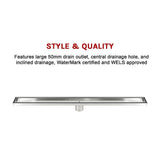 800mm Tile Insert Shower Bathroom Stainless Steel Grate Drain w/Centre outlet Floor Waste