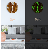 Glow In Dark Wall Clock Luminous Quartz Wooden Non Ticking Home Decor 12''/30cm